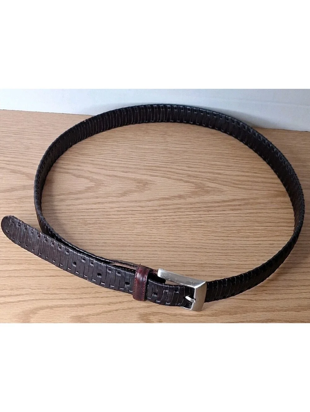 Vintage Dark Brown Woven Genuine Leather Belt Mens Large Braided Style 1053